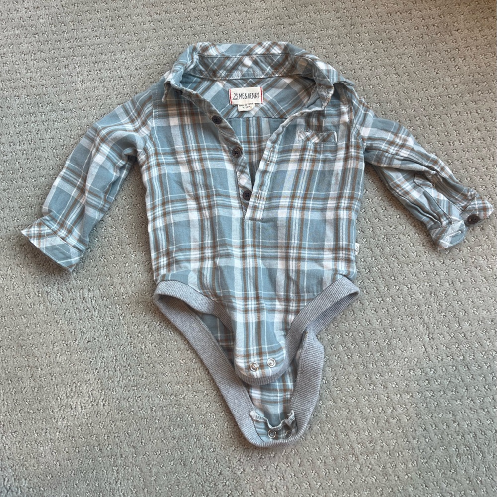 Blue and Gray Plaid Long Sleeve Bodysuit